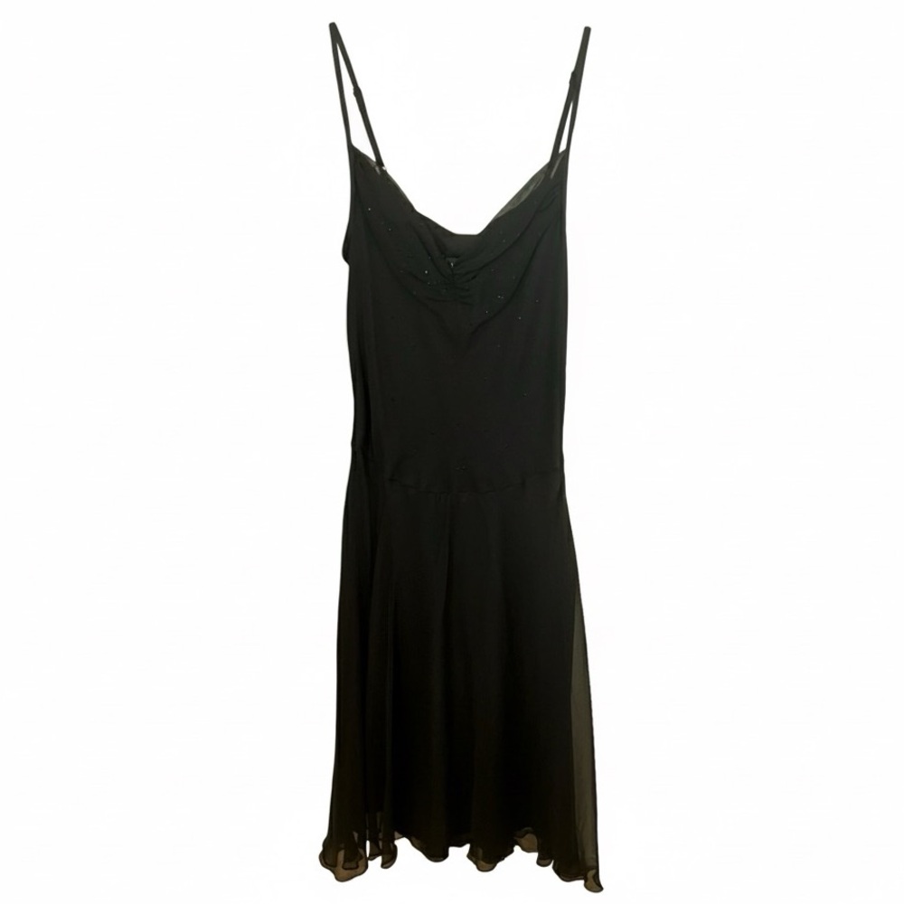 Y2K Vintage Bebe 100% Silk Beaded Drape Neck Dress Black XS NWT